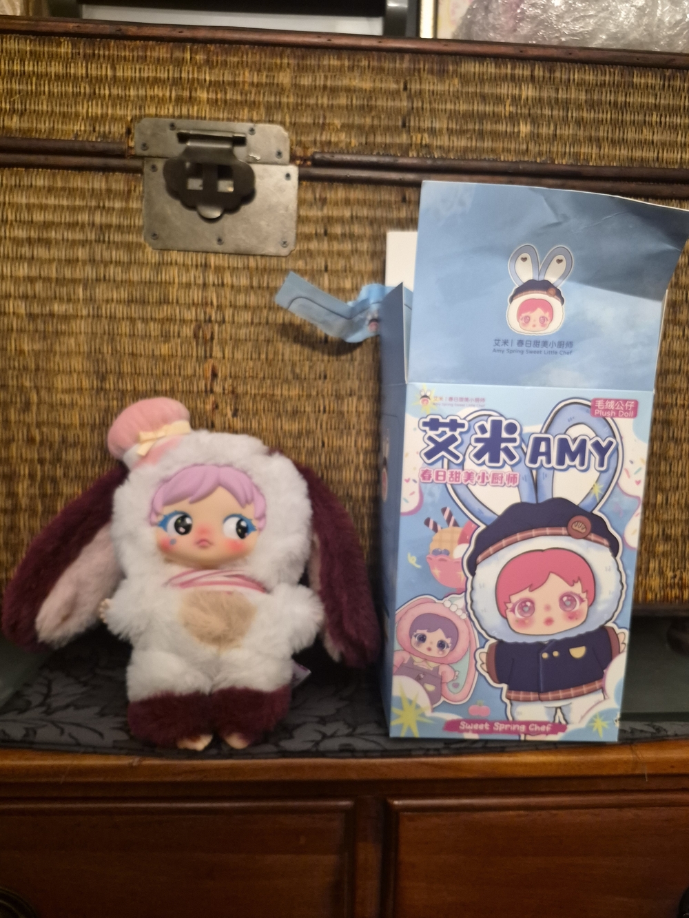 AMY Plush Bunny Doll in White, Pink & Burgundy - Kids Toy